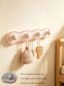 Self-Adhesive No-Drill Wall Hook Rack, Cute Black Cat Pattern Wavy Coat & Hat Rack, Multiple Wooden Ball Hooks, Suitable For Clothes, Bags, Keys And Scarves, Bedroom Hallway Aesthetic Decor Storage Organizer - Multicolor - View 11