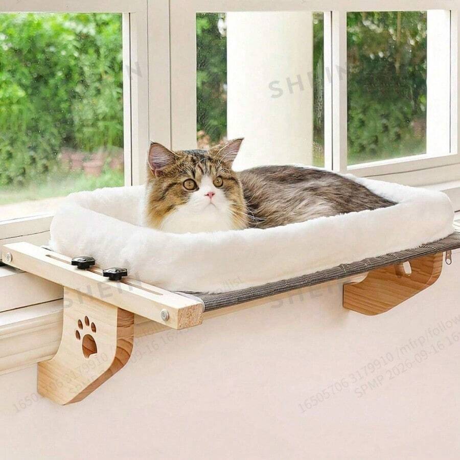 Large Cat Window Bed - Wooden Material - Durable, Easy To Adjust, Space-Saving, Suitable For Indoor Cats - Can Be Securely Installed In Any Location - one-size - View 1