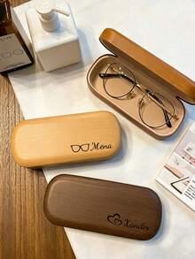 1pc Customizable Glasses Case, Glasses Storage Box With Logo, Niche Minimalist Scratch-Resistant Portable Wooden Texture Style, Support Name Customization, Create Your Exclusive Eyewear Storage, Personalized And Practical. Suitable As Birthday Gift For Sisters, Friends, And Parents. - Multicolor - View 8