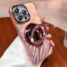 Shiny Sequin Phone Ring Holder With Mirror, Fits All Smartphones - Fashionable Glitter Phone Stand And Support Ring, Universal Phone Accessory - Multicolor - View 3