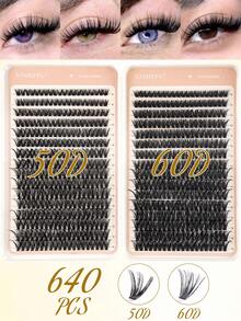 640 Clusters D Curl Segmented Eyelash Set - Includes Eyelash Adhesive & Fixing Liquid, Eyelash Brush & Auxiliary Tweezers; Natural Style Segmented Eyelashes (30D-100D, Length 10-18mm, Thickness 0.07mm), Suitable For Home DIY - Multicolor - View 12