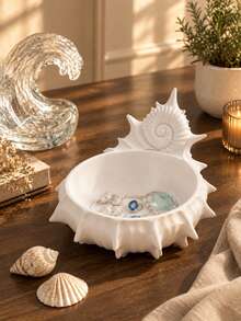1pc Decorative Seashell Shaped Jewelry Tray, Can Neatly Display Rings, Earrings, Necklaces, Bracelets, Pearls And Crystals, Add Coastal Style To Vanity, Bedside Table, Entryway Or Bathroom Countertop, Seashell Tray, Jewelry Dish, Room Decor, Gift - Multicolor - View 2