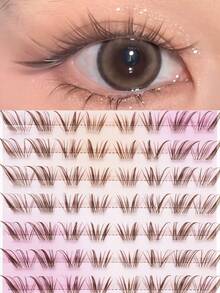 80 Clusters Self-Adhesive C Curl Glue-Free False Eyelashes, Transparent Eyelash Band, Cartoon Style Brown Eyelash Clusters, Suitable For Daily Wear, Weddings, Dates, Parties, Music Festivals And Various Occasions - C - View 4