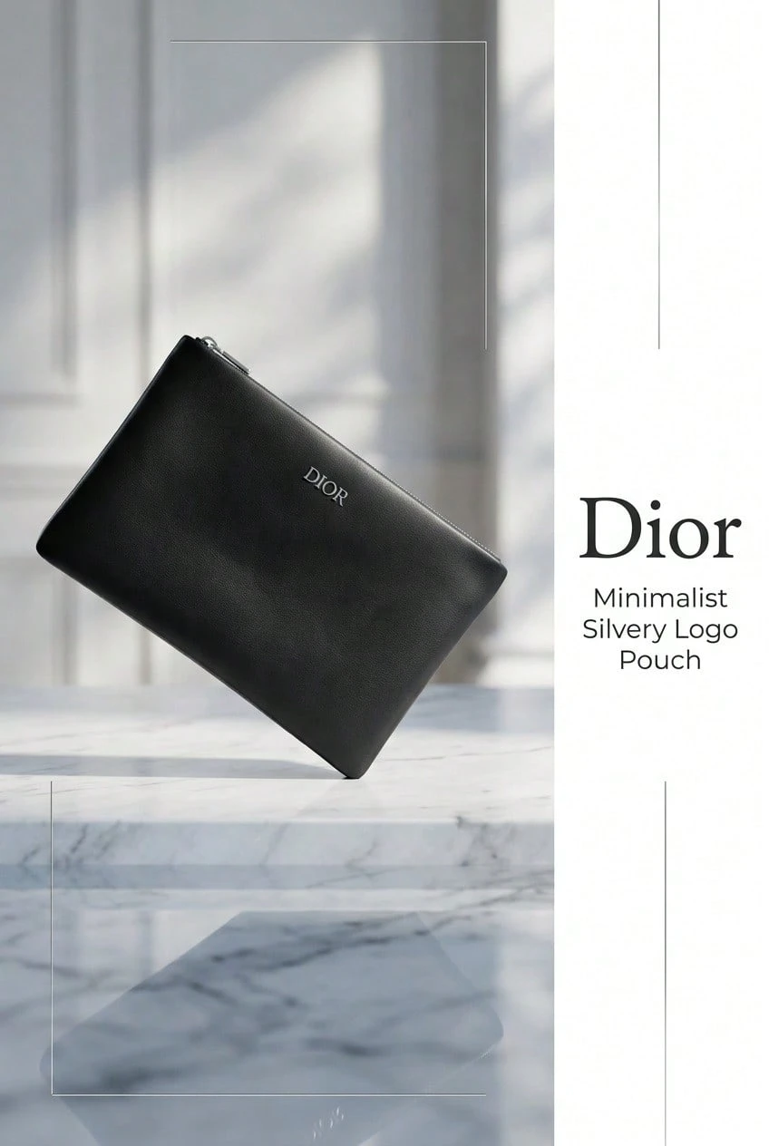 Dior Black Makeup Bag, Decorated With Iconic Brand Logo, Crafted From Premium PU Leather, Luxurious Texture. Pure Black Minimalist Appearance, Classic And Elegant, Unisex, Suitable For Daily Carry, Business Trips And Travel Storage. - Black - View 1