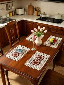 1 cái khăn trải bàn ren thêu hoa phong cách vintage 100% polyester, khăn trang trí bàn ăn móc rỗng, phong cách đồng quê Pháp, phù hợp cho bàn ăn, đám cưới, tiệc tùng, trang trí nhà cửa - Màu Đỏ Sâu - Xem 6