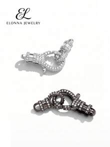 SYMFNY 925 Sterling Silver Cubic Zirconia Colorful Pave Lobster Clasp, Bracelet Necklace Connector Accessory, DIY Jewelry Making, Gift For Her - Pave Lobster Claw Clasp - View 3