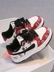 1 Pasang Sepatu Sneakers Kasual Anak-Anak Motif Kartun dengan Sol Lembut dan Perekat, Anti Selip, Unisex, Musim Semi/Musim Gugur - Burgundy - View 6