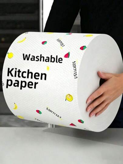 1 Rollo de Toallas de Papel Lavables para Cocina, Paño de Limpieza, Fuerte Absorción de Agua, No Adherente al Aceite, Diseño de Rollo, Patrón Aleatorio, Adecuado para Cocina, Coche, Sala de Estar, Baño, Dormitorio y Otros Lugares, Esencial para la Limpieza de la Cocina y Producto Decorativo de Cocina