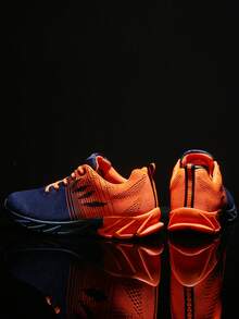 1 Pair Contrast Color Basic Sports Lace-Up Casual Shoes, Breathable Outdoor Shoes For Spring And Autumn - Orange - View 4
