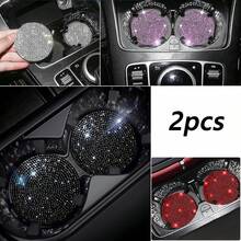 2pcs Shiny Car Cup Holder Coasters, Non-Slip Universal Fashion Car Cup Mats, Inlaid With Sparkling Crystal Rhinestones, Car Interior Accessories, Suitable For Women - A - View 1