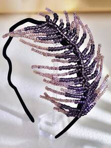 1pc Elegant Purple Bride Hair Hoop Handmade Beaded Fashion Ladies Banquet Prom Party Headdress - Purple - View 8