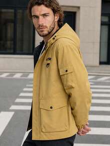 Men's Autumn/Winter Hooded Softshell Casual Versatile Commute Functional Loose Jacket, Suitable For Daily Wear And Outdoor Sports - Yellow - View 3