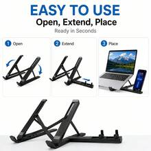3-In-1 Laptop, Tablet And Mobile Phone Stand, 360° Rotatable And Foldable Desktop Stand, Multi-Angle Adjustable, Lightweight And Portable Stand, Compatible With Smartphones, Tablets And Laptops - View 10