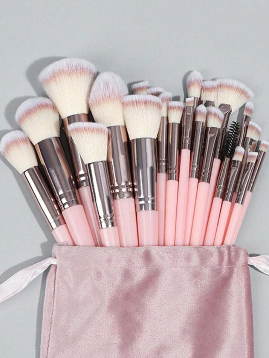30-Piece Professional Makeup Brush Set, With Velvet Storage Bag, Soft Bristles, Easy To Carry, Includes Foundation Brush, Eyeshadow Brush, Blending Brush, - Pink - View 1