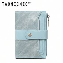 Women's Patchwork Textured PU Wallet, Snap Closure Multi-Card Slot Zipper Coin Purse, Compact Wallet For Daily Use - Multicolor - View 10