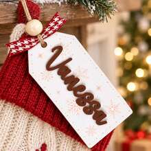 Custom Christmas Stocking Name Tag, Personalized Wooden Snowflake Ornament, Holiday Stocking Decor, Customized Christmas Tree Decorations, Customizable Name Bag Charm, Festive Party Accessories, Christmas Gift For Family Friends, Merry Christmas - Style B - View 5