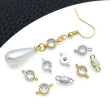 2pcs 18K Gold Plated Round CZ Connector Charms Double Loops Zirconia Link Crystal Spacer For DIY Bracelet Necklace Earrings Handmade Jewelry Making - Multicolor - View 2