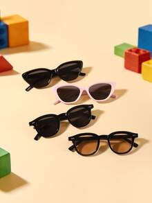 1 Set 4pcs Kids Cat Eye & Round Frame PC Glasses, Fashion Retro Style For Party & Vacation, Ages 3-8, With Glasses Case - Multicolor - View 13