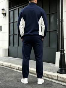Men's Minimalist LOS-ANGELES Letter Print Half-Zip Stand Collar Sweatshirt & Casual Comfortable Pants 2 Pieces Set - Multicolor - View 5