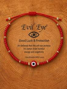 1PC Fashionable Minimalist Evil Eye Bracelet, Red Beaded Bracelet, Adjustable Bracelet, Lucky Gift, Birthday Gift, Blessing Gift - Multicolor - View 1