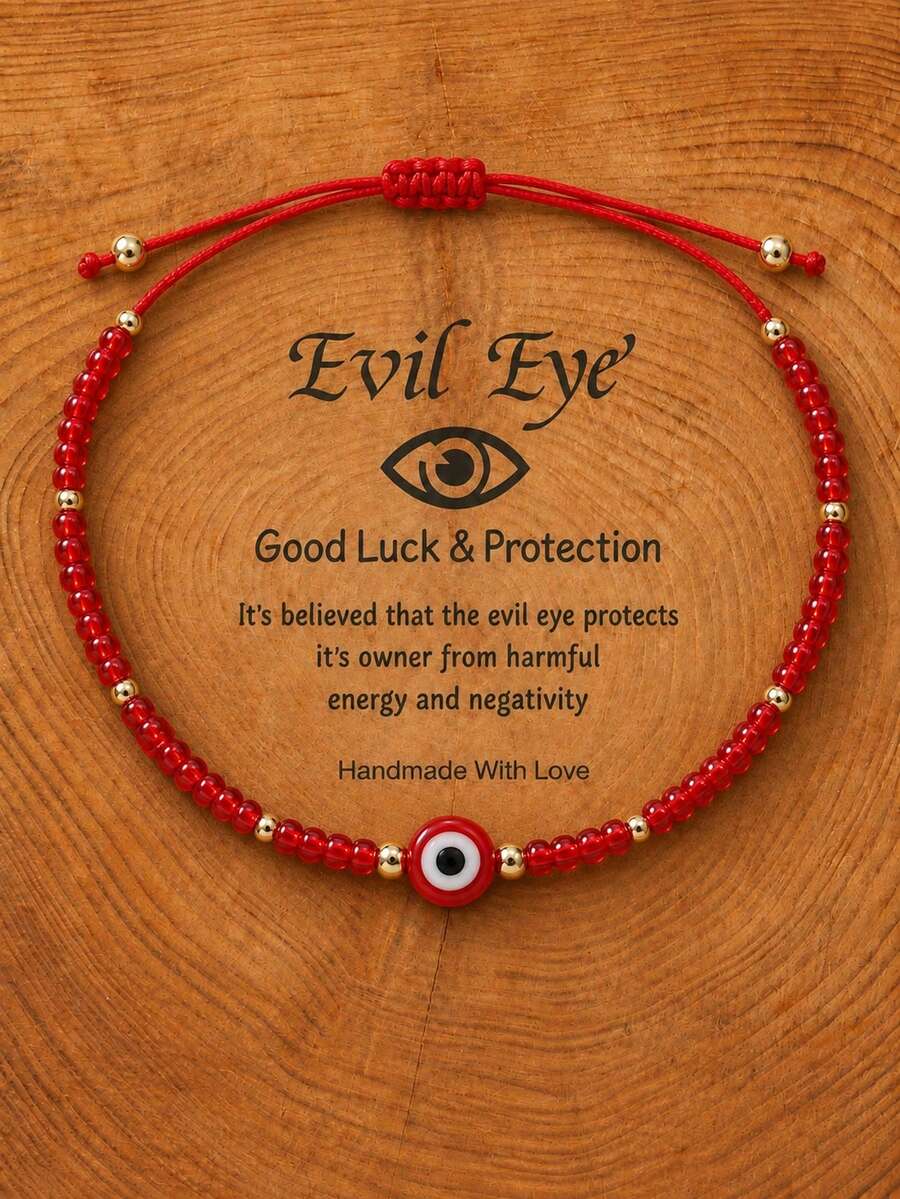 1PC Fashionable Minimalist Evil Eye Bracelet, Red Beaded Bracelet, Adjustable Bracelet, Lucky Gift, Birthday Gift, Blessing Gift - Multicolor - View 1