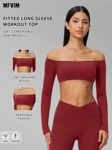 MFVIM Women's Autumn/Winter New 1pc Off-Shoulder Solid Color Long Sleeve Top, Fashion Casual Elegant Versatile Essential Design - Redwood - View 1