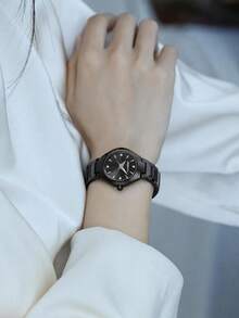 1件女款精緻多邊形小錶盤極簡奢華通勤百搭腕錶 - 黑色 - 查看 4