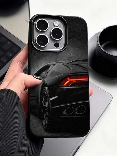 1pc Sports Car Tail Light Aesthetic Pattern Matte Faux Leather Texture Full Coverage TPU Anti-Drop Fashion Phone Case Compatible With IPhone 11 12 13 14 15 16 17 18 Pro Max/Plus 7/XR Anti-Fingerprint Protective Cover