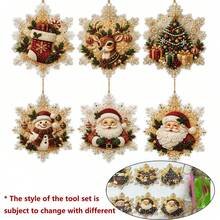 6pcs Christmas Snowflake Diamond Painting Pendant Christmas Tree Decoration, Double-Sided Shiny Christmas Tree, Window Home Decor For Handmade Enthusiasts And Santa Lovers Gift, Mini Irregular Diamond Painting Set, Can Be Directly Hung - A - View 10