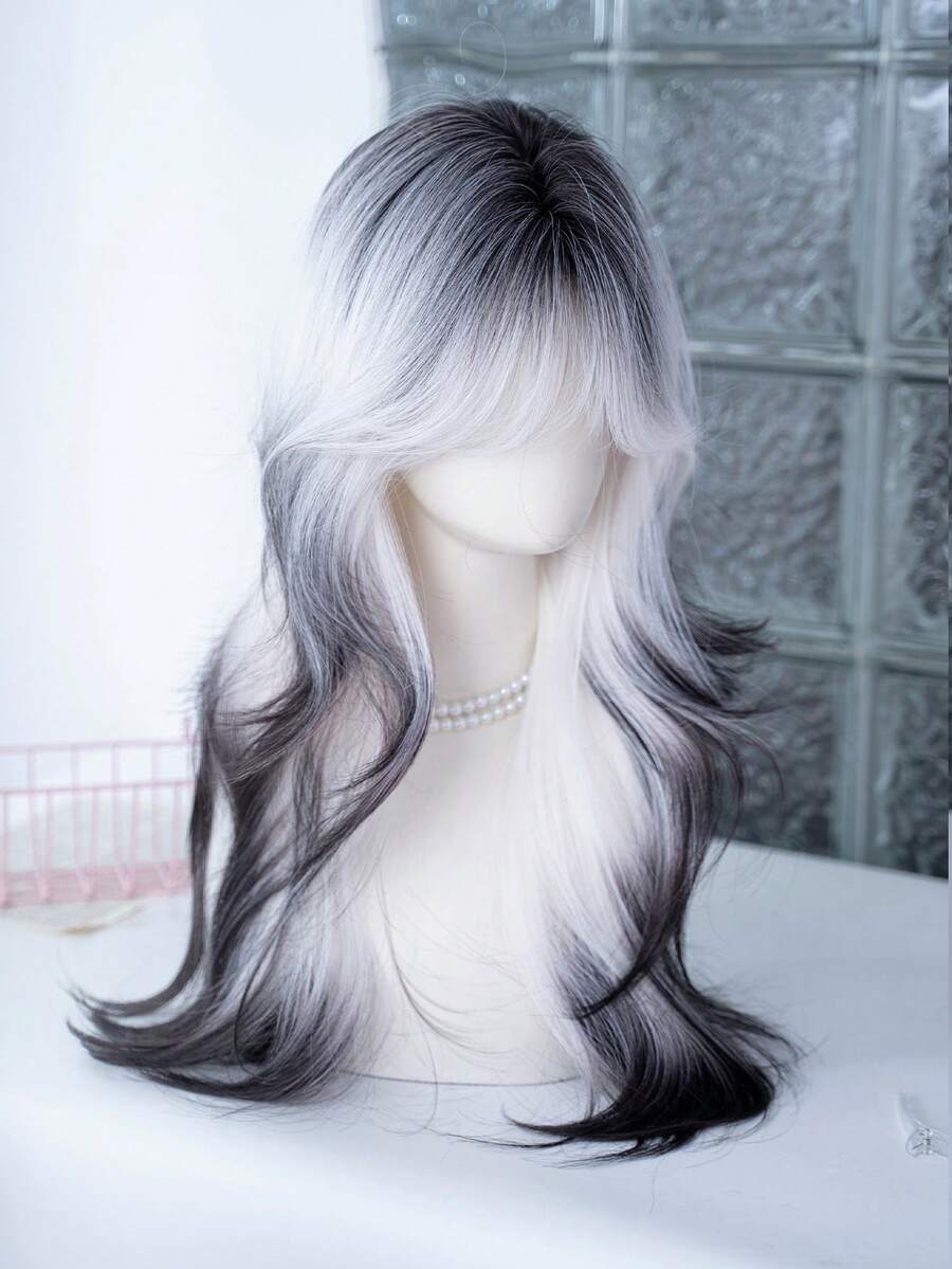 alicegarden 26-Inch Long Synthetic Wig Featuring A Natural Wavy Style In A A Stunning Multicolor. Designed With Bangs , This False Hairpiece Is Perfect For Ms Daily Party Cosplay Use, Offering A Natural And Natural Durable Wig Gift For Ladies. - Multicolor - View 1
