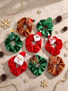Women's Christmas Velvet Scrunchie, With Santa Claus, Reindeer, Christmas Tree Fabric Applique, Holiday Hair Accessory, Christmas Party Holiday Styling, Daily Gathering Outfit Accessory, Multiple Styles Available - Multicolor - View 9