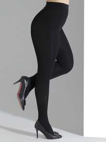 1pc Plus Size Women's Classic Opaque Tights, High-Stretch Pantyhose For Fall, Winter, Office & Daily Wear - Black - View 6