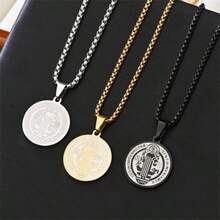 Catholic Saint Benedict Medal Pendant Necklace Stainless Steel Cross San Benito Gold/Silver Neck Chain Necklace Unisex - Faith Round Necklace - View 4