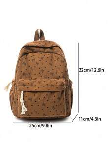 Ransel Corduroy untuk Wanita, Ransel Kecil Motif Pita & Hati Lucu dengan Rumbai, Ransel Kasual Ringan untuk Sekolah dan Perjalanan - MultiWarna - View 3