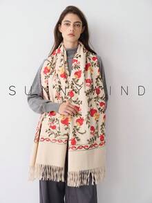 1件女款刺繡銀杏葉休閒時尚百搭秋冬日常穿搭 - 米色 - 查看 2