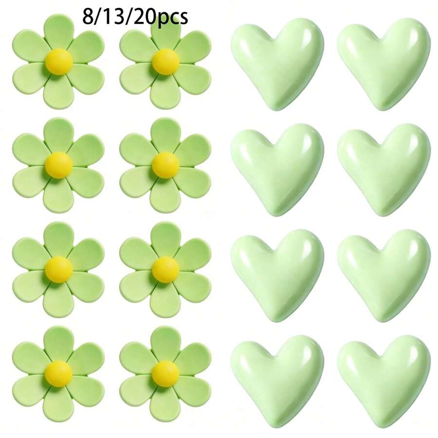8/13/20pcs Heart & Flower Mixed Style Heart-Shaped Decorative Push Pins, Soft Cork Office Decor, Cute Random Assortment - B - View 1
