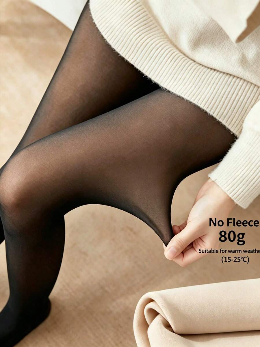 1件女款秋冬保暖緊身褲,性感半透黑色高腰修身長褲,80g無內裡適合15-25°C,200g加絨保暖適合0-15°C - 黑色 - 查看 1