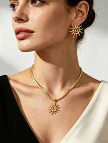 Gold Stainless Steel Jewelry - Random Style Delivery, Heart/Sun/Leaf Designs, Tarnish-Resistant, Perfect For Daily Wear & Gifting - Multicolor - View 5