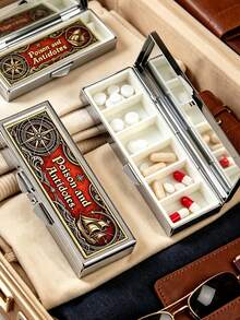 "Poisons And Antidotes" Printed Pill Box, Vintage European Style Pill Dispenser, Portable Pill Dispenser, Precise 1-2 Pill Dispenser, Convenient Medication Storage Box, Easy-To-Use Design, Plastic Material, Portable Travel Pill Box, Dispensing Box, Large Capacity Medication Box, Christmas Gift, Gift For Friends - Multicolor - View 3