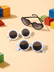 1set 3pcs Kids 3-8Y Mixed PC Frame Glasses, Daisy & Heart & Cat Design, Cute Fashion Eyewear For Party Daily Wear With Glasses Box - Multicolor - View 4