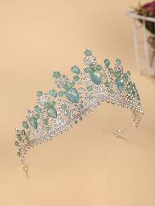 1件裝奢華復古淡綠色寶石皇冠 成人公主髮冠 婚禮攝影舞台表演髮飾 歐式優雅皇冠 適合婚紗晚禮服造型 - 銀藍色 - 查看 4
