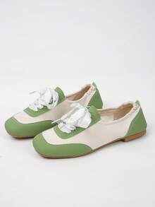 XfLadies' Color Blocked Flat Casual Shoes With Elastic Pleats At The Heel, Suitable For Casual Daily/Commuting/Shopping/Travel Wear. - Green - View 6