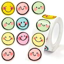 500pcs/Roll Colorful Smiling Face Labels, Cute Smiling Face Labels, Holiday Teacher Reward Decorative Stickers, Motivational Stickers, Happy Smiling Face Handmade Seal Stickers, Gift Self-Adhesive Sealing Stickers, PVC Waterproof Stickers - Multicolor - View 7