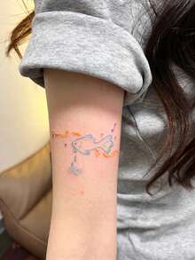 1pc Temporary Tattoo, Cartoon Hand Drawn Fish With Music Notes & Water Splash Pattern, Realistic Fake Tattoo Design, For Daily, Bachelorette Party Favors, Music Festival, Game, Graduation Gift, Lasts 3-5 Days - Multicolor - View 4