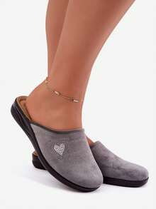 Women's Inblu Comfortable Light Soft Home Slippers With Heart And  For Relaxation Gray Red - Grey - View 10