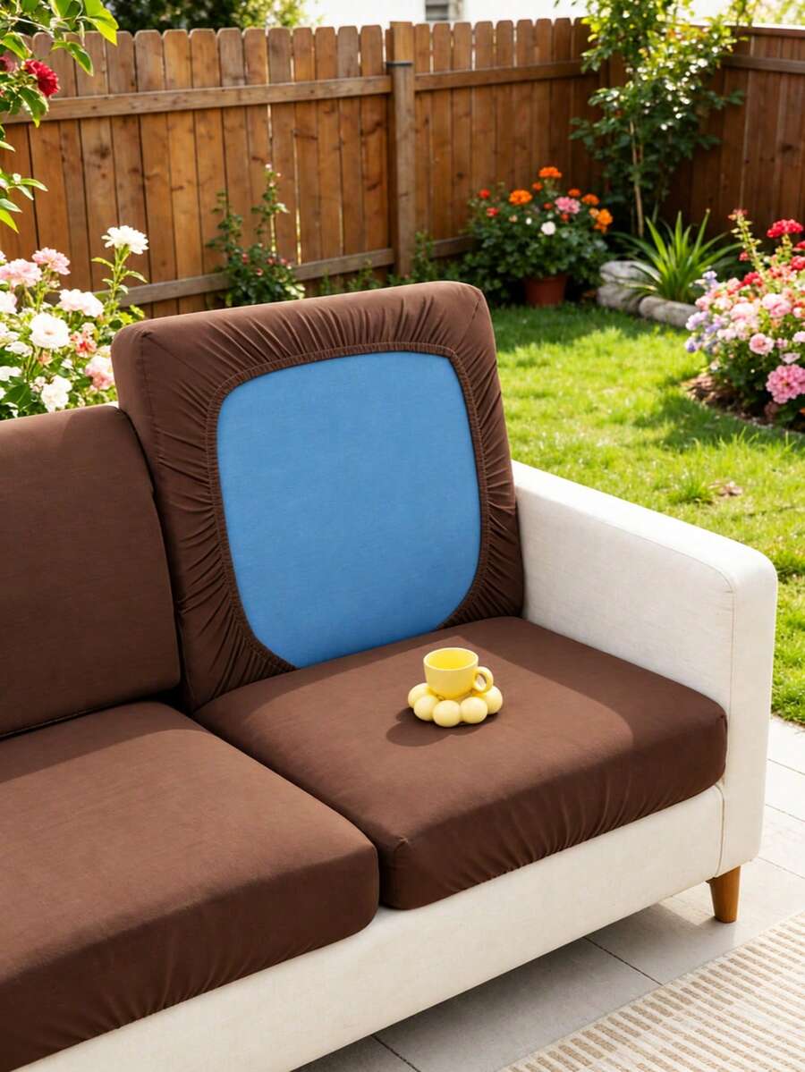1pc Solid Color Elastic Band Sofa Cushion Cover, Modern Minimalist Polyester High Elasticity Dust-Proof Sofa Cover, All-Season Summer Casual Garden Balcony Outdoor Wicker Sofa Cushion Protector