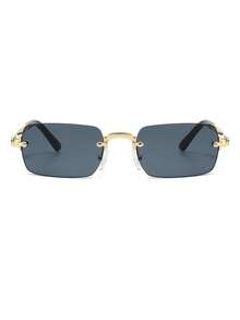 1 Pair Men's Rectangular Rimless Lightweight Luxury Metal Thin Frame Retro Fashion Glasses - Black and Gray - View 3