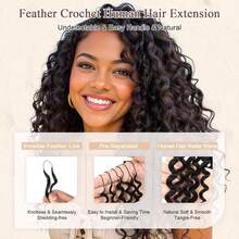 VALLBEST Crochet Human Hair Water Wave Lightweight Knotless Feather Extension Pre Separated Jerry Curly Handmade Bundles Full Invisiable Knot With String 16Inch 120g 100Strands - Natural Black - View 3