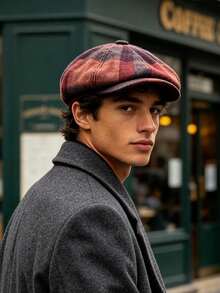 OBOVAY 1pc Men's Colorful Wool Vintage Octagonal Newsboy Cap, Autumn/Winter New Artistic Painter Hat, Fashion Forward Cap, Suitable For Daily Street Artistic Style - Multicolor - View 6