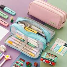 Cross-Border Exclusive Japanese & Korean Style Macaron Color Unisex Transformable Large Capacity Upgraded Pencil Case Stationery Box New Pencil Pouch Stationery Bag Student Pencil Bag Storage Bag Minimalist Storage Pouch - 1pc Blue - View 5